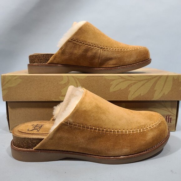 Söfft Bellflower Saddle Italian Suede Shearling Clogs Mule Womens Size 8.5M New - Picture 1 of 11